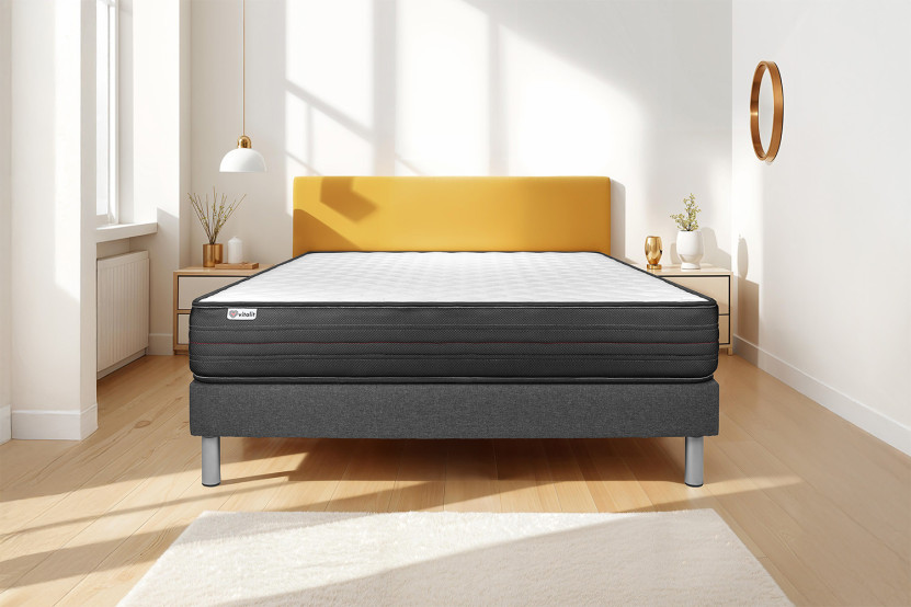 Ensemble Matelas Sommier 130x200 cm - Sommier Gris (en kit) - Vitalpower