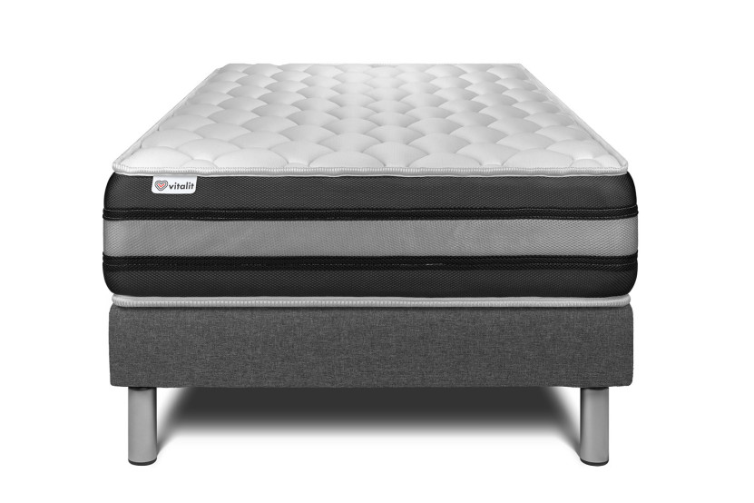 Ensemble Matelas Sommier 120x190 cm - Sommier Gris (en kit) - Vitalspring Zen