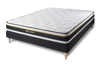 Ensemble Matelas Sommier 120x210 cm - Sommier Noir (en kit) - Soft