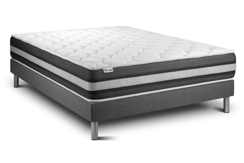 Ensemble Matelas Sommier 160x190 cm - Sommier Gris (en kit) - Vitalspring Zen