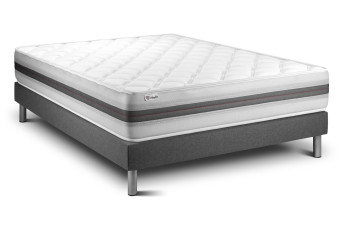 Ensemble Matelas Sommier 130x200 cm - Sommier Gris (en kit) - Vitalmemo Back