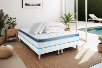 Pack lit complet 200x200 cm - Matelas + 2 Sommiers Blancs + 2 oreillers + Couette - Perform Pack lit complet 200x200 cm - Matelas + 2 Sommiers Blancs + 2 oreillers + Couette - Perform