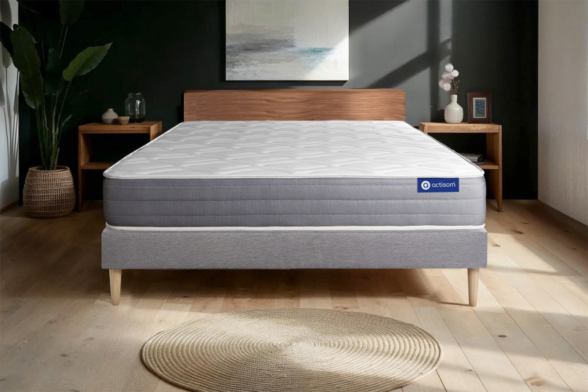 Ensemble Matelas Sommier 130x210 cm - Sommier Gris (en kit) - Actiflex Dream