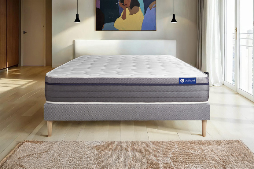 Ensemble Matelas Sommier 140x210 cm - Sommier Gris (en kit) - ActiMemo Zen