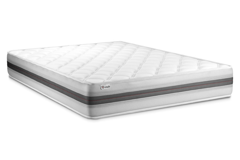 Ensemble Matelas Sommier 135x190 cm - Sommier Gris (en kit) - Vitalmemo Back