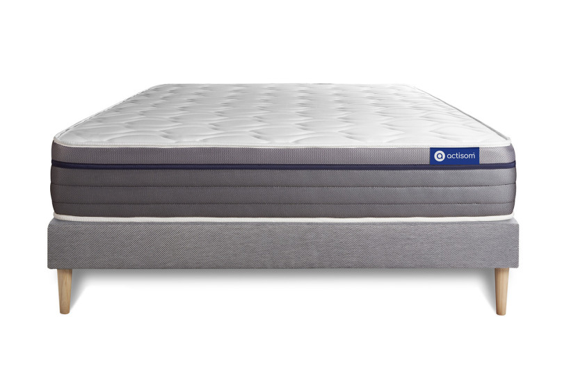 Ensemble Matelas Sommier 135x190 cm - Sommier Gris (en kit) - Actiflex Zen
