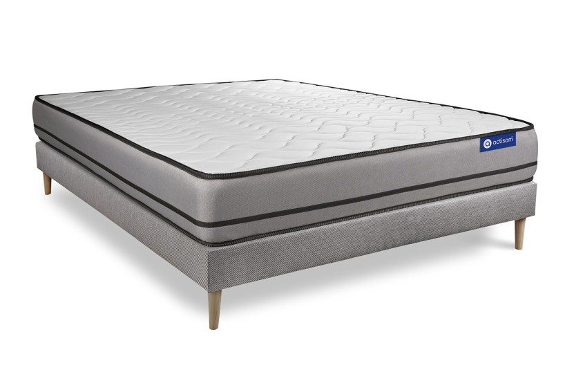 Ensemble Matelas Sommier 140x220 cm - Sommier Gris (en kit) - Actimemo Night