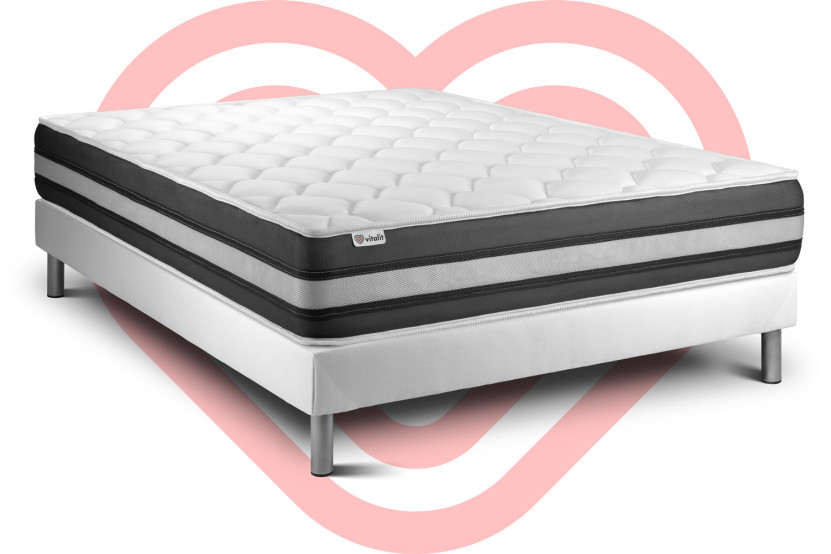 Ensemble Matelas Sommier 180x220 cm - Sommier Blanc (en kit) - Vitalspring Zen