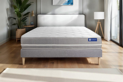 Ensemble Matelas Sommier 120x195 cm - Sommier Gris (en kit) - Actilatex Touch