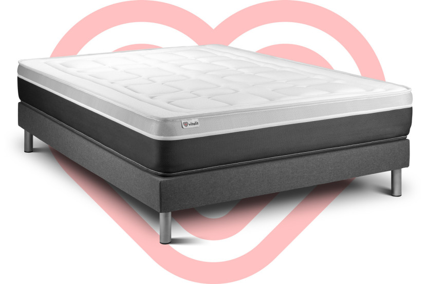 Ensemble Matelas Sommier 130x200 cm - Sommier Gris (en kit) - Vital Soft