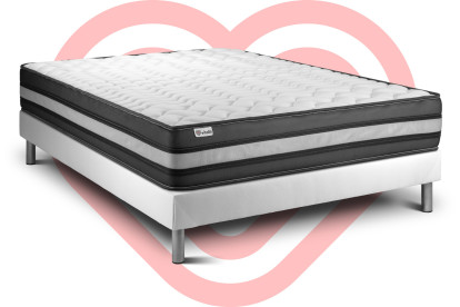 Ensemble Matelas Sommier 150x190 cm - Sommier Blanc (en kit) - Vital Power Zen