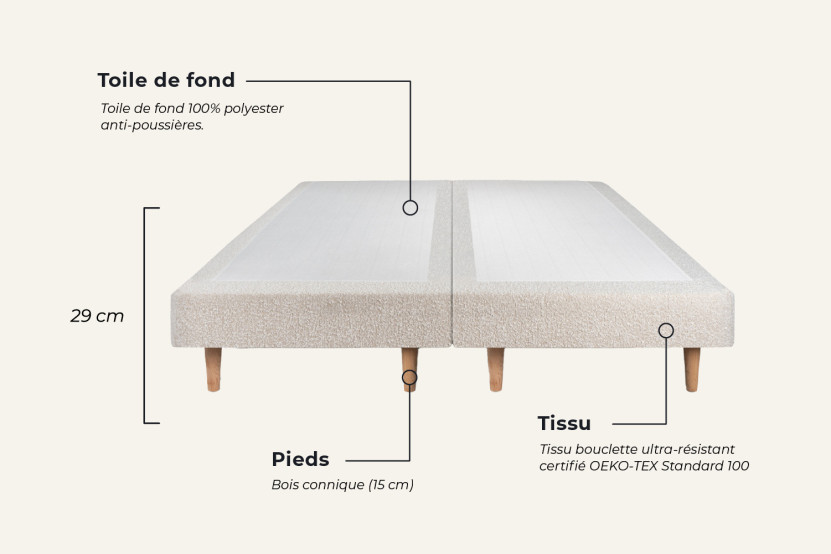 Ensemble Matelas Sommier 180x200 cm - 2 Sommiers Beige Clair (déjà monté) - Windsor