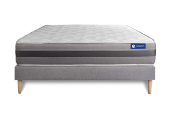 Ensemble Matelas Sommier 150x195 cm - Sommier Gris (en kit) - Actimemo Relax