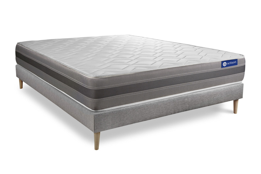 Ensemble Matelas Sommier 135x200 cm - Sommier Gris (en kit) - Actimemo Relax