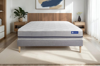 Ensemble Matelas Sommier 140x210 cm - Sommier Gris (en kit) - Actiflex Soft