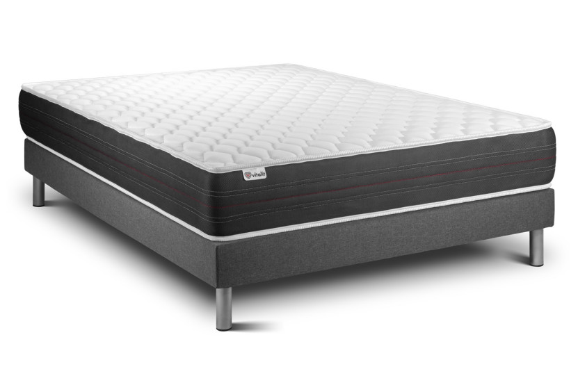 Ensemble Matelas Sommier 140x220 cm - Sommier Gris (en kit) - Vitalspring