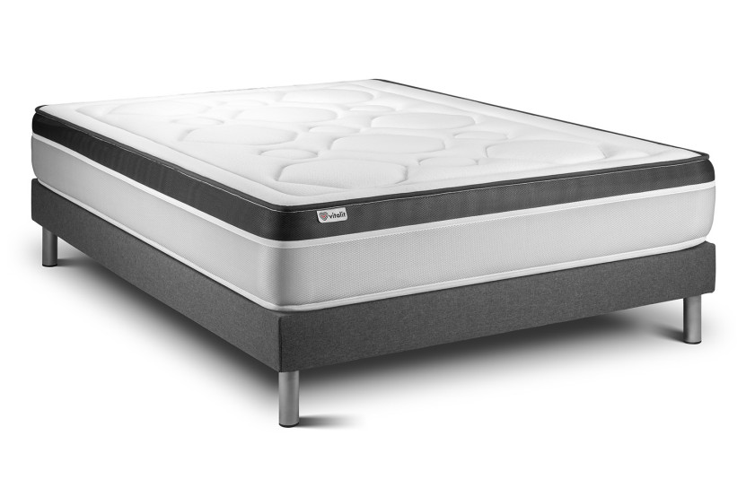Ensemble Matelas Sommier 130x200 cm - Sommier Gris (en kit) - Vital Ergo