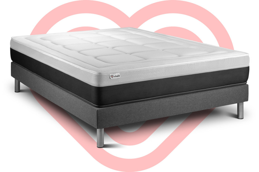 Ensemble Matelas Sommier 160x220 cm - Sommier Gris (en kit) - Vital Form