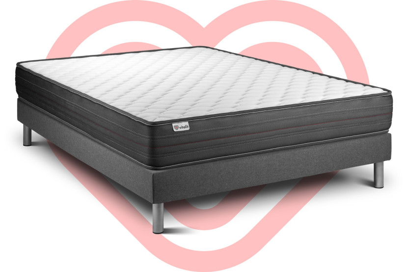Ensemble Matelas Sommier 135x200 cm - Sommier Gris (en kit) - Vitalpower