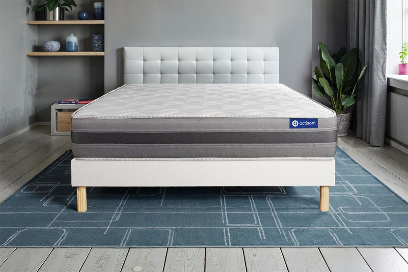 Ensemble Matelas Sommier 160x210 cm - Sommier Blanc (en kit) - Actilatex Relax