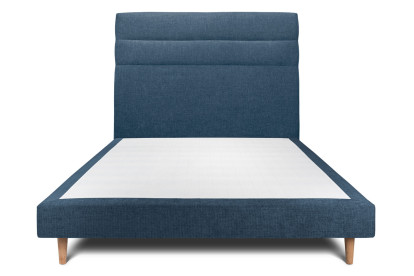 Lit 150x200 cm - Sommier tapissier H29 cm + tête de lit à lignes - Tissu Toile natté Bleu Océan