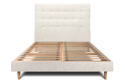 Lit 200x200 cm - Sommier à lattes H29 cm + tête de lit capitonnée - Tissu Toile natté Beige Clair