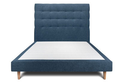 Lit 135x190 cm - Sommier tapissier H29 cm + tête de lit capitonnée - Tissu Toile natté Bleu Océan