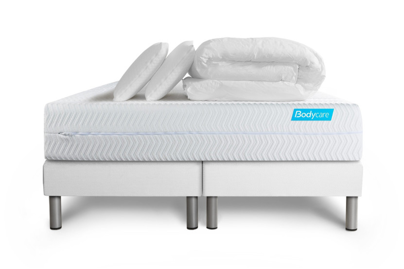 Pack lit complet 160x200 cm - Matelas + 2 Sommiers Blancs + 2 oreillers + Couette - Biocare