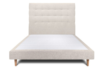 Lit 150x190 cm - Sommier tapissier H29 cm + tête de lit capitonnée - Tissu Toile natté Beige Clair