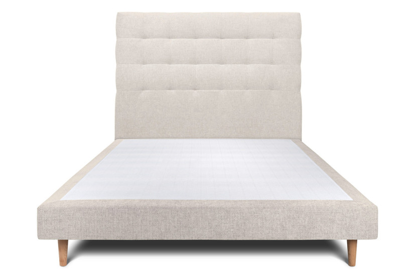 Lit 150x190 cm avec Tête de lit capitonnée - Tissu Toile natté