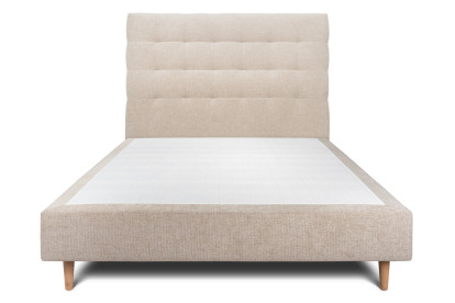 Lit 160x200 cm - Sommier tapissier H35 cm + tête de lit capitonnée - Tissu Toile natté Beige Brun