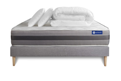 Pack lit complet 160x200 cm - Matelas + Sommier Gris (en kit) + 2 oreillers + Couette - Actilatex Relax