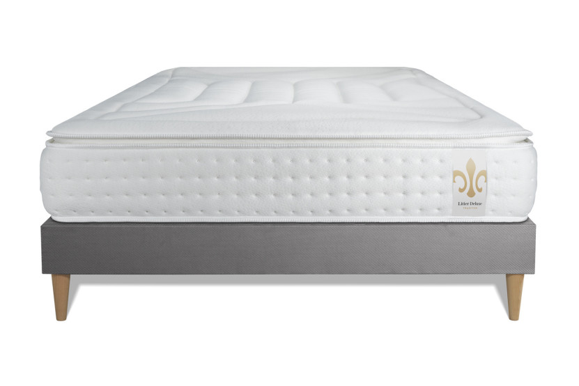 Ensemble Matelas Sommier 140x190 cm - Sommier Gris (déjà monté) - Vingt-Quatre PLUS
