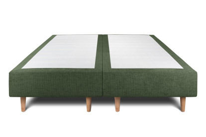 Lit 2x 90x200 cm - Sommier tapissier H35 cm + tête de lit capitonnée - Tissu Toile natté Vert Kaki