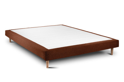 Lit 135x190 cm - Sommier tapissier H29 cm + tête de lit à lignes - Tissu Bouclette Terracotta
