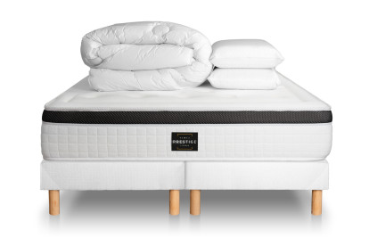 Pack lit complet 180x200 cm - Matelas + 2 Sommiers Blancs + 2 oreillers + Couette - Privilège