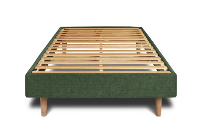 Lit 90x200 cm - Sommier à lattes H29 cm + tête de lit tapissée - Tissu Toile natté Vert Kaki
