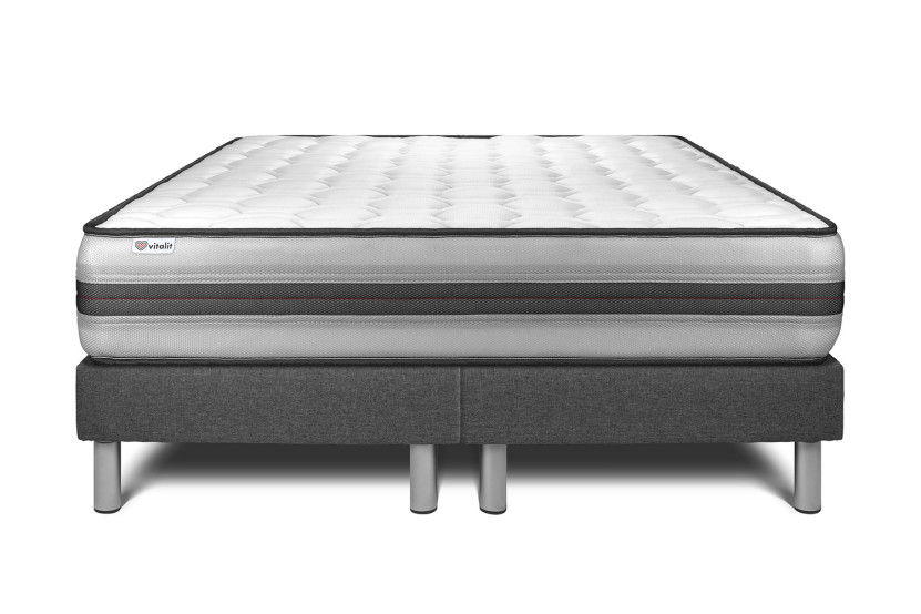 Ensemble Matelas Sommier 160x200 cm - 2 Sommiers Gris - Vitalpower Recover