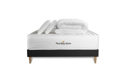 Pack lit complet 180x200 cm - Matelas + Sommier Noir (en kit) + 2 oreillers + Couette - Buckingham