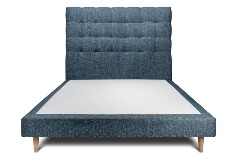 Lit 140x190 cm avec Tête de lit capitonnée - Tissu Bouclette Bleu