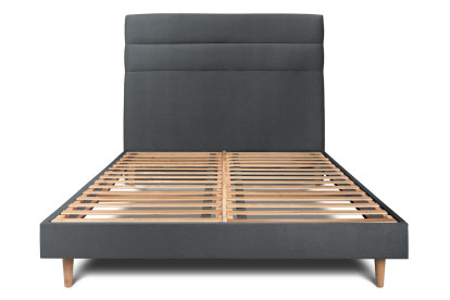 Lit 200x200 cm - Sommier à lattes H29 cm + tête de lit à lignes - Tissu Velours Gris Anthracite