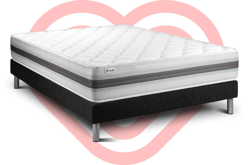 Ensemble Matelas Sommier 140x190 cm - Sommier Noir (en kit) - Vitalmemo Back