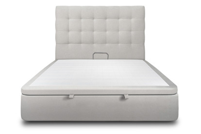 Lit coffre 200x200 cm avec Tête de lit capitonnée - Tissu Velours Gris Clair
