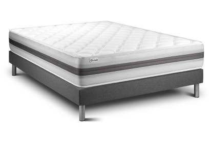 Ensemble Matelas Sommier 160x200 cm - Sommier Gris (en kit) - Vitalmemo Back