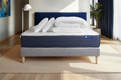 Pack lit complet 140x200 cm - Matelas + Sommier Gris (en kit) + 2 oreillers + Couette - Actilatex Sleep
