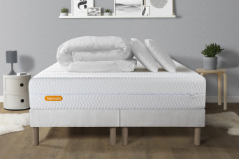 Pack lit complet 160x200 cm - Matelas + 2 Sommiers Blancs + 2 oreillers + Couette - Memo Bio Pack lit complet 160x200 cm - Matelas + 2 Sommiers Blancs + 2 oreillers + Couette - Memo Bio