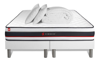 Pack lit complet 160x200 cm - Matelas + 2 Sommiers Blancs + 2 oreillers + Couette - Form