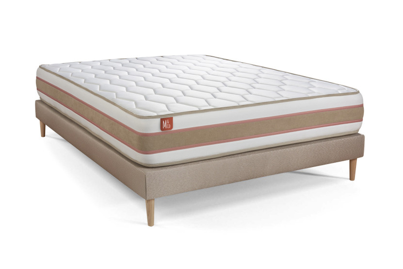 Pack lit complet 180x200 cm - Matelas + Sommier Beige (en kit) + 2 oreillers + Couette - Le Délicat