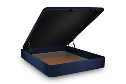 Lit coffre 180x200 cm avec Tête de lit tapissée - Tissu Velours Bleu Océan