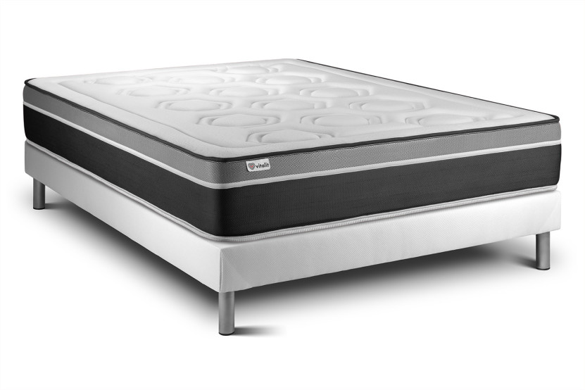 Ensemble Matelas Sommier 140x190 cm - Sommier Blanc (en kit) - Vital Care